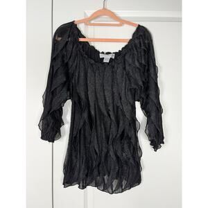 Lauren Michelle Y2K Black Mesh Ruffle Blouse Black Size XL